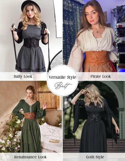 Scarlet Darkness Renaissance Corset Belt for Women Lace-up Front Wide Waist Belt Goth Pirate Costume Accessories