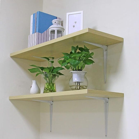 Shelf Brackets White 8 x 10 inch Pack of 10 Wall L-Bracket Supports for Hanging DIY Shelves Metal Steel Heavy Duty Strength 52lbs