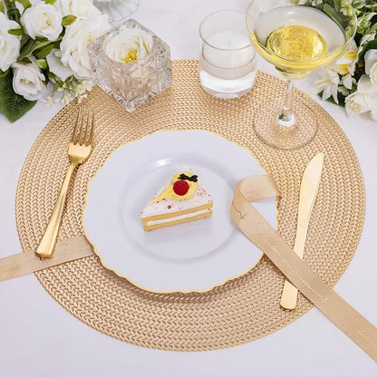 WDF 60pcs Gold Dessert Plates-7.5inch Baroque Gold Plastic Plates/White And Gold Disposable Dessert/Salad Plastic Plates for Upscale Parties &Wedding