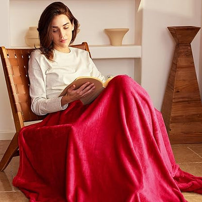 Exclusivo Mezcla Fleece Blanket Twin Size for Bed, Super Soft and Warm, All Season Use, Cozy, Plush, Lightweight, 60x80 Inches Red