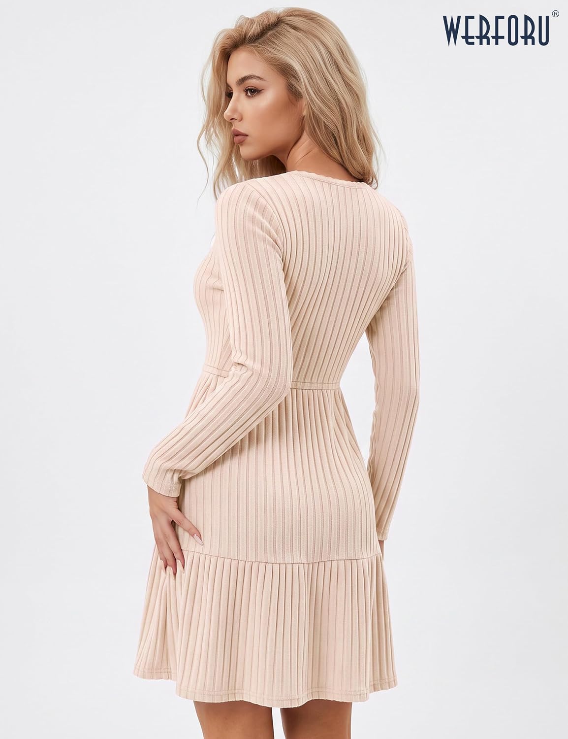 IWD Women Casual Fall Dress Long Sleeve Wrap Sweater Dress with Pocket | Soft Stretchy,V-Neck A-Line, Business Casual Work, Teacher Dresses, Date Night Outfits,Fall Winter Outfits Ribbed Knit Dress