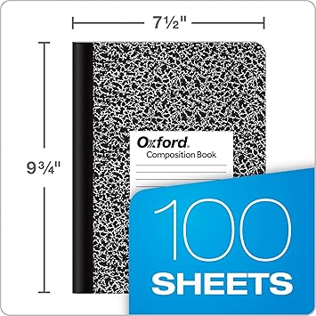 Oxford Marble Composition Book, 9 34 X 7 12 Inches, Wide Rule, Paperback, 100 Sheets, White (63795)