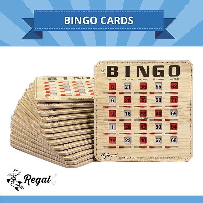 Regal Bingo Bulk Bingo Cards with Sliding Windows - Reusable Bingo Game Cards for Adults Large Group - 25 Pack, Woodgrain