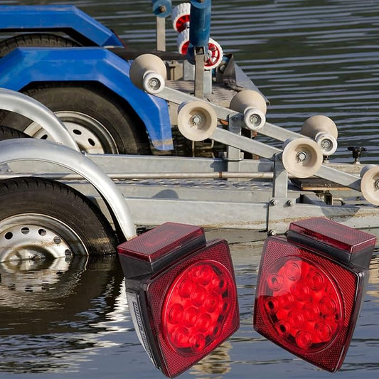 Trailer Tail Lights, Square Boat Trailer Lights Led Submersible Kit, Stop Turn Tail License Brake Running Light for Boat Truck RV Trailers Under 80" (2 Pack)