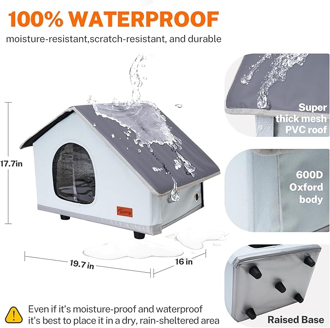 Toozey Large Elevated Heated Outdoor Cat House 100 Waterproof with Insulated Aluminum, 2 Mat, Sturdy Safe Feral Shelter for Winter Indoor Outside with Thermostatic Pet Heating Pad 19.7" X 16" X 17.7"