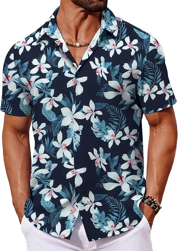 COOFANDY Mens Hawaiian Shirt Short Sleeve Button Down Shirts Tropical Floral Summer Beach Shirts