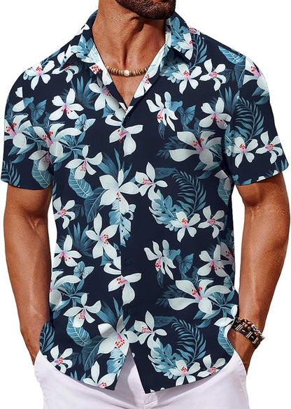 COOFANDY Mens Hawaiian Shirt Short Sleeve Button Down Shirts Tropical Floral Summer Beach Shirts