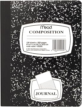 Mead Composition Notebook, Wide Ruled Paper, 9-34" x 7-12", 100 Sheets per Comp Book, BlackWhite (09920)