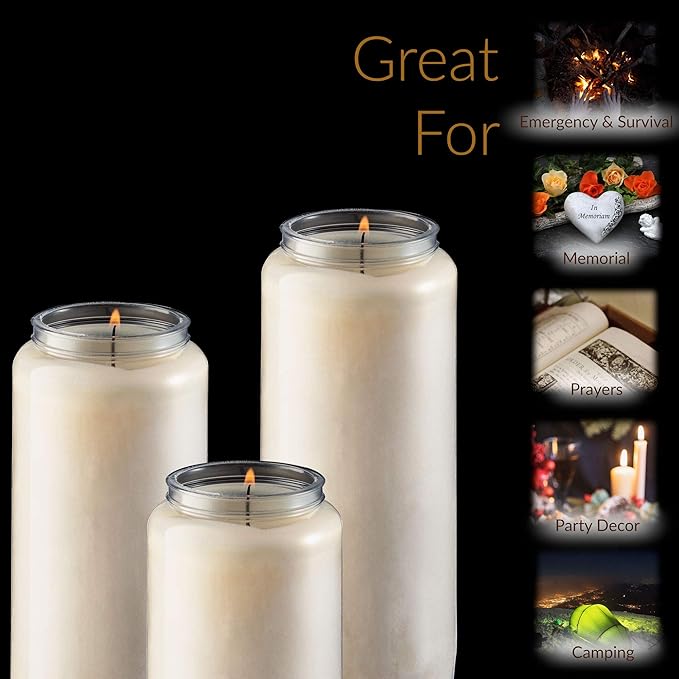 Rambue 9 Day Prayer Candles, 2 Pack - 7 White Memorial Candle for Shiva, Religious Ceremony, Party, Emergency Candles - Long Burning Vegetable Wax in Plastic Jars