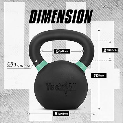 Yes4All Powder Coated Cast Iron Kettlebell Strength Training Kettlebells Weight Set for Full Body Workout, Home Gym (44LBS)