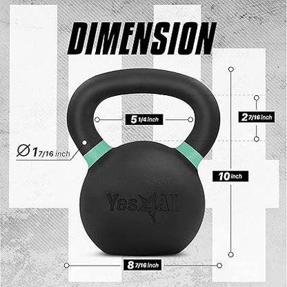 Yes4All Powder Coated Cast Iron Kettlebell Strength Training Kettlebells Weight Set for Full Body Workout, Home Gym (44LBS)