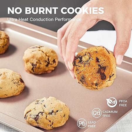 HONGBAKE Cookie Sheets, Baking Sheet Set, Nonstick Oven Pan with Wider Grips, 3 Pack HalfJelly RollQuarter Baking Tray, Premium  Dishwasher Safe