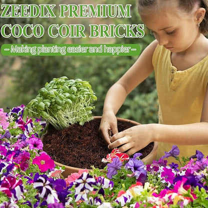 ZeeDix 2 Pcs Premium Coconut Coir Compressed 100% Organic Coco Coir Brick with Low EC and pH Balance for Plants Gardening Herbs