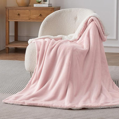 Bedsure Sherpa Fleece Throw Blanket Twin Size for Couch - Thick and Warm, Soft Fuzzy Plush Twin Blanket for Winter, Pink, 60x80 Inches