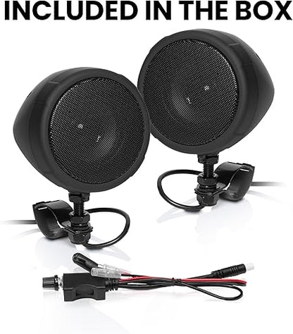 BOSS Audio Systems MCBK425BA 3 Inch Motorcycle Speakers  Built-in Bluetooth Amplifier, Weatherproof, Volume Control, ATV UTV Compatible