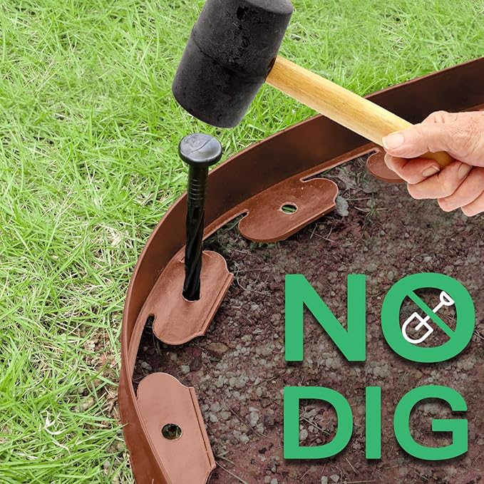 2 Inch x 66FT Landscape Edging Border with 100 Spikes, Garden Edging Lawn Edging Border Kit, Plastic Edging Border Flexible for Garden Flower Beds Lawn Yard Pathway (Brown)