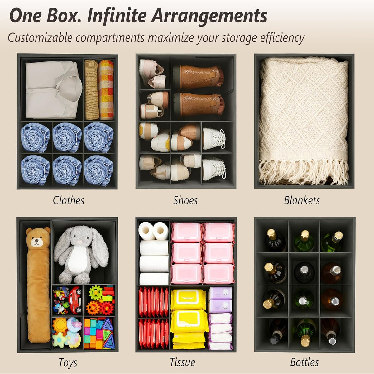 Adjustable Dividers Storage Ottoman Shoe Organizer Box for Closet,2 Pack Customizable Compartments, Versatile Storage Box for Shoes Clothes Toy Bedding, Foldable Foot Stool, Small Bench, Cabinet