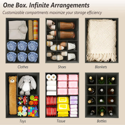 Adjustable Dividers Storage Ottoman Shoe Organizer Box for Closet,2 Pack Customizable Compartments, Versatile Storage Box for Shoes Clothes Toy Bedding, Foldable Foot Stool, Small Bench, Cabinet