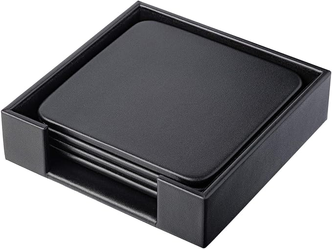 Dacasso Black Leather 4-Square Coaster Set