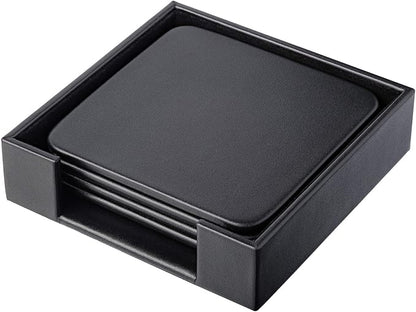 Dacasso Black Leather 4-Square Coaster Set