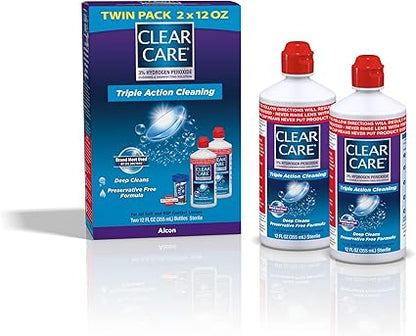 Clear Care Cleaning  Disinfecting Solution with Lens Case, Twin Pack,12 Fl Oz (Pack of 2)