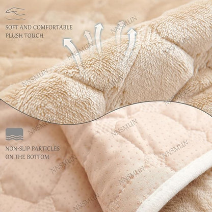 Sofa Armrest Cover, Headrest Cover for Recliner Chair Arm Cover, Winter Square Plush Armchair Slipcover Nonslip Furniture Protector for Pets Leather Sofa Couch (Beige,1 seat(53 * 190CM))