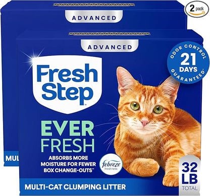 Fresh Step Advanced Ever Fresh Multi Cat Clumping Cat Litter, 16 lb., 2 Pk Ultra Absorbent to Last Longer, Scented with Febreze Freshness, Lowest Dust Formula, Compatible with Most Auto Litter Boxes