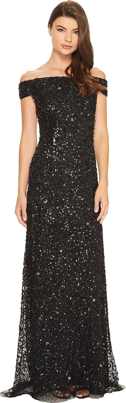 Adrianna Papell Women's Off The Shoulder Crunchy Bead Gown.