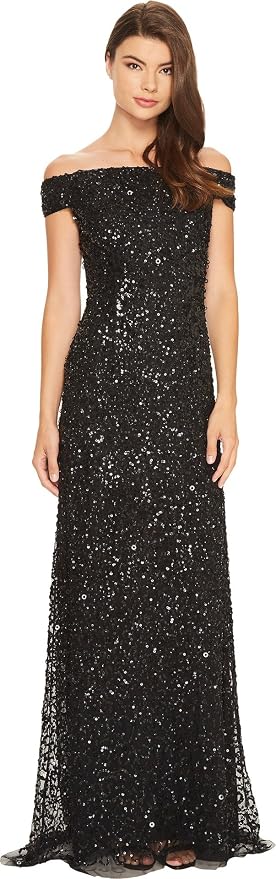 Adrianna Papell Women's Off The Shoulder Crunchy Bead Gown.