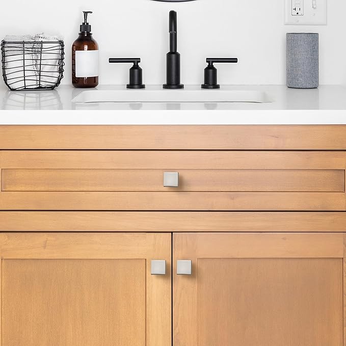 JOY DECOR 5 Pack Brushed Nickel Square Cabinet Knob Kitchen Cabinet Knobs Single Hole Knobs for Cabinets and Drawers Brushed Nickel Door Knobs