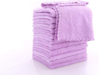 12 Pack Baby Washcloths - Extra Absorbent and Soft Wash Clothes for Newborns, Infants and Toddlers - Suitable for Baby Skin and New Born - Microfiber Coral Fleece 12x12 Inches, Violet Purple