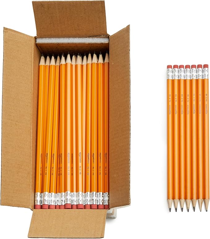 Basics Wood-Cased 2 Pencils, Pre-sharpened, HB Lead Bulk Box, 150 Count, Yellow
