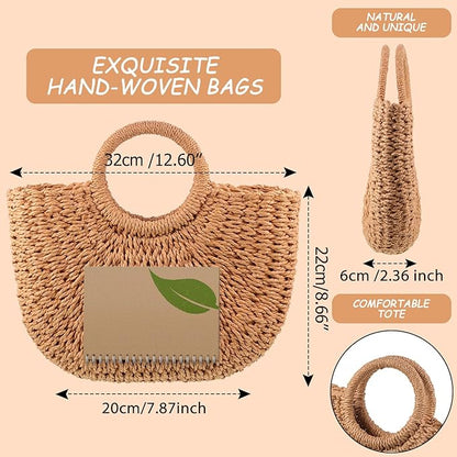 Frienda Straw Tote Bag Summer Beach Bag Handmade Straw Rattan Woven Handbag for Women Travel