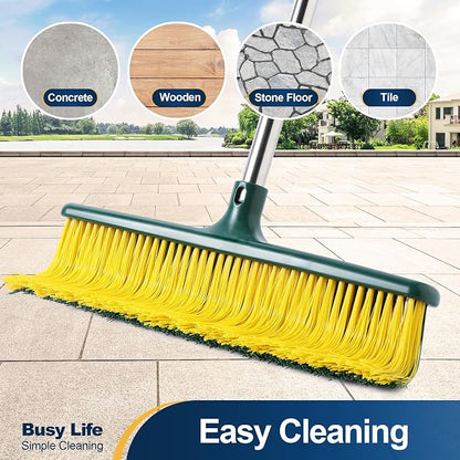 Yocada Heavy Duty Outdoor Broom Commercial Broom Garden Leaf Rake with Curved Bristles Adjustable Long Handle Indoor Outdoor for Yard Deck Garden Garage Lobby Lawn Sidewalk Leaves 58.7 Inch ( Open Box / Box damaged )