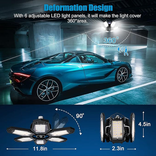 2 Pack Motion Sensor Garage Light, Total 30000LM Deformable Garage Lighting, 150W Garage Light LED Ceiling with Motion, Ultra Bright Garage Lights Motion Activated LED Shop Light for Attic, Basement