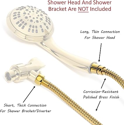 Universal 60 Inch Flexible Shower Hose - Extra Long, Stainless Steel, Double-Buckle For Handheld Showerhead - Polished Brass