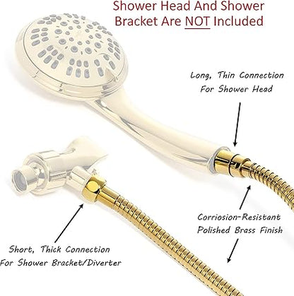 Universal 60 Inch Flexible Shower Hose - Extra Long, Stainless Steel, Double-Buckle For Handheld Showerhead - Polished Brass