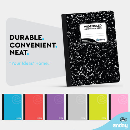 Enday Composition Notebook Wide Ruled (6 Pack) Hard Cover Marble Composition Notebook, 100 Sheets