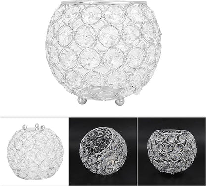 Round Crystal Candlestick - 12cm Wrought Iron Round Candlestick European Candlestick Wedding Christmas Decoration (Silver)