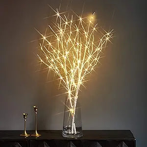 LITBLOOM Lighted White Twig Branches 32IN 100 LED with Timer Battery Operated, Artificial Tree Branch with Warm White Lights for Holiday Xmas Home Decoration Indoor Outdoor Decor