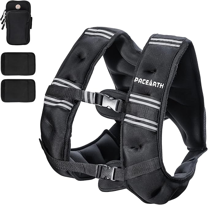 PACEARTH Weighted Vest,4lb6lb10lb12lb16lb20lb25lb30lb Weight Vest with Reflective Stripe, Body Weight Vests Adjustable for Men, Women Workout, Strength Training, Running, Walking, Jogging