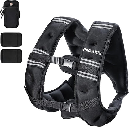 PACEARTH Weighted Vest,4lb6lb10lb12lb16lb20lb25lb30lb Weight Vest with Reflective Stripe, Body Weight Vests Adjustable for Men, Women Workout, Strength Training, Running, Walking, Jogging