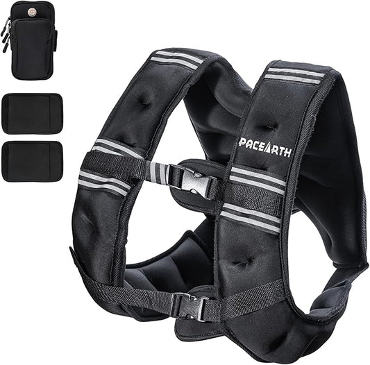 PACEARTH Weighted Vest,4lb6lb10lb12lb16lb20lb25lb30lb Weight Vest with Reflective Stripe, Body Weight Vests Adjustable for Men, Women Workout, Strength Training, Running, Walking, Jogging