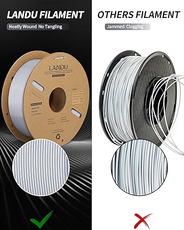 LANDU Silk PLA Filament 1.75mm Silver 1KG, 3D Printer Filament Dimensional Accuracy - 0.02mm, 1kg Cardboard Spool(2.2lbs), Neatly Wound 3D Printing Filament Fits for Most FDM 3D Printers, Silver