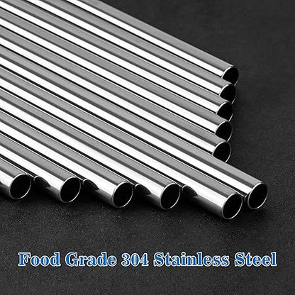 Tomorotec 30oz Straws, 11" Stainless Steel Straw 14PCS for 30oz Stanley Tumbler, 0.35"9mm Diameter Sleek Metallic Finish- 7 Straight, 7 Bent Straws  2 Brushes, Dishwasher Safe, 304 Food-Grade