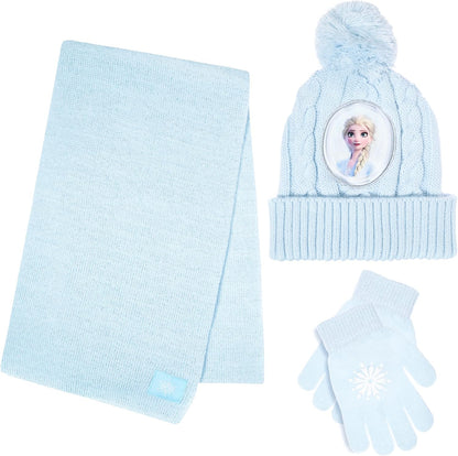 Disney Frozen Kid’s Winter Hat, Snow Gloves, and Scarf for Girls, 3 Pc. Set, Plush Warm Outdoor Comfort