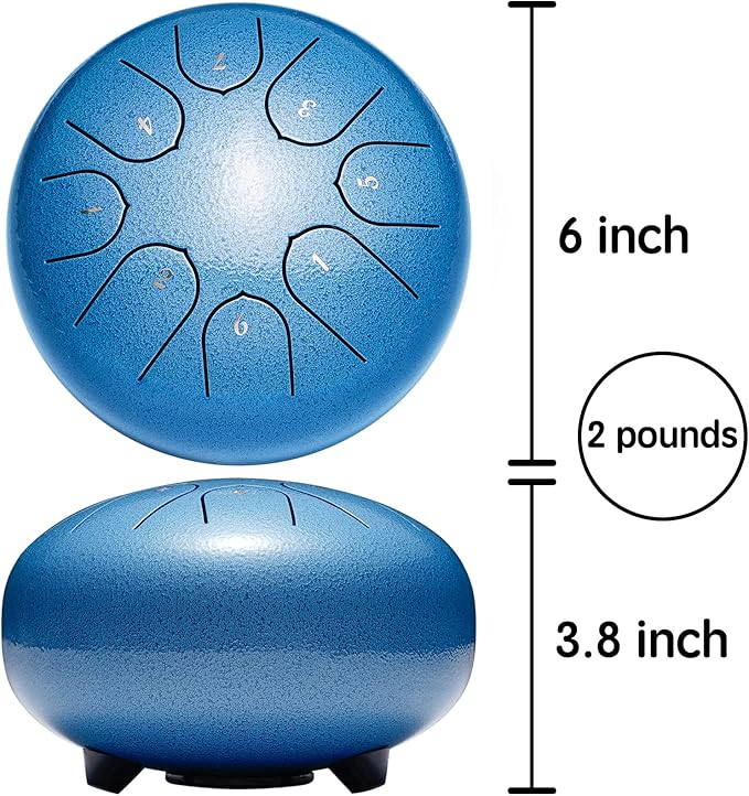 Steel Tongue Drum Percussion, 6 Inch 8 Notes Musical Instruments, Music Gifts for Family Friends (Seablue)