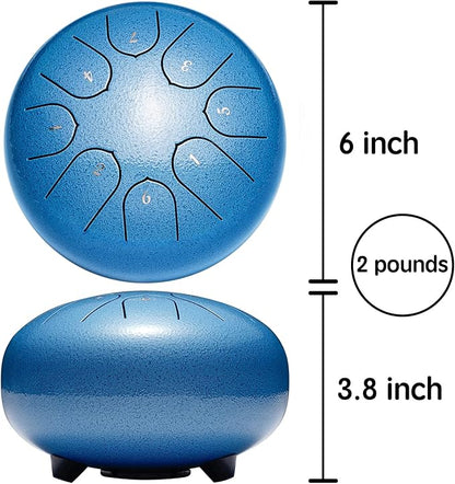 Steel Tongue Drum Percussion, 6 Inch 8 Notes Musical Instruments, Music Gifts for Family Friends (Seablue)