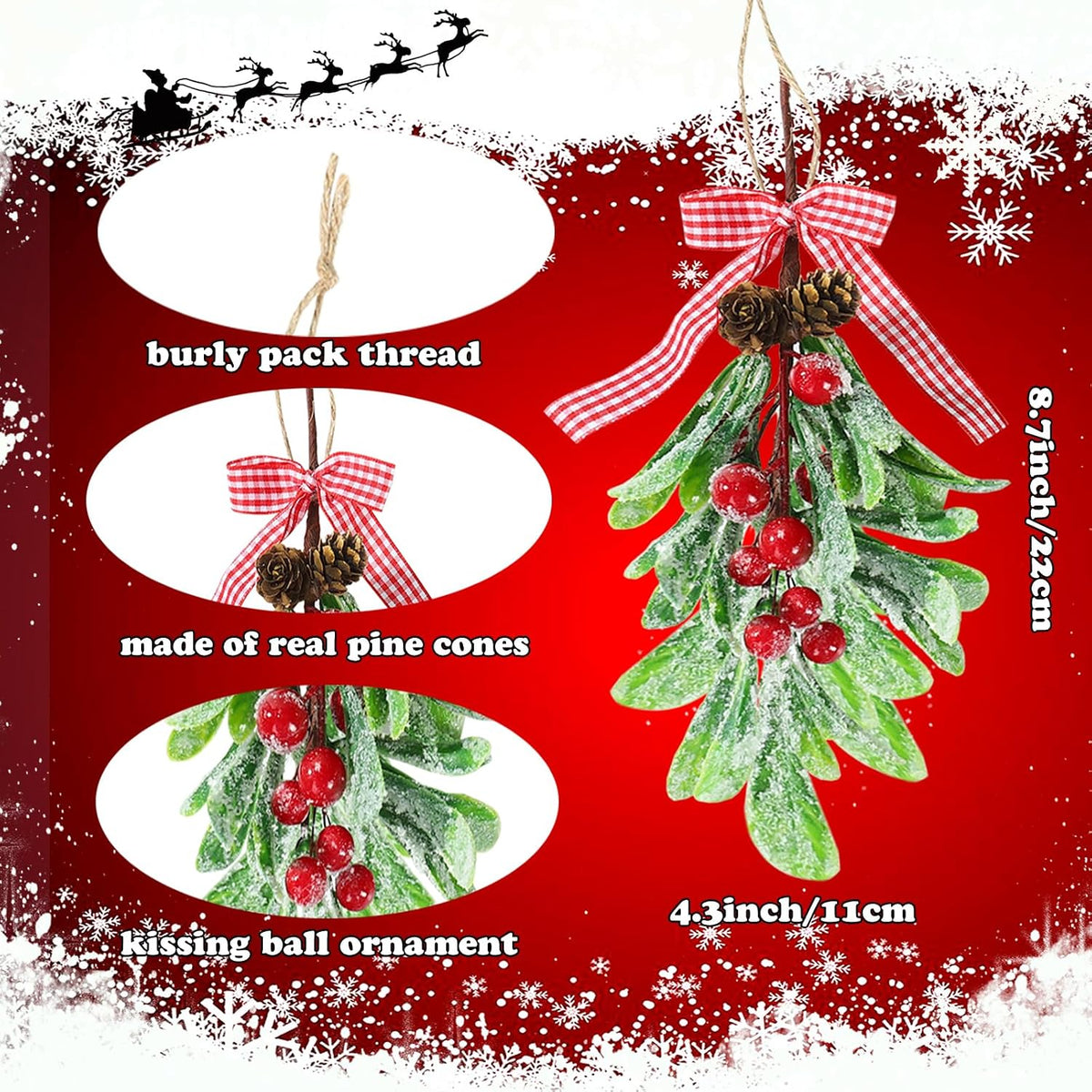 Mistletoe Decoration - 1pcs Mistletoe Christmas Decor Plaid Bow Red Berries Christmas Ball Ornaments,Kissing Ball Artificial Dry Leaf Hanging Decoration Mistletoe Herb for Tree/Door