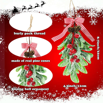 Mistletoe Decoration - 1pcs Mistletoe Christmas Decor Plaid Bow Red Berries Christmas Ball Ornaments,Kissing Ball Artificial Dry Leaf Hanging Decoration Mistletoe Herb for Tree/Door